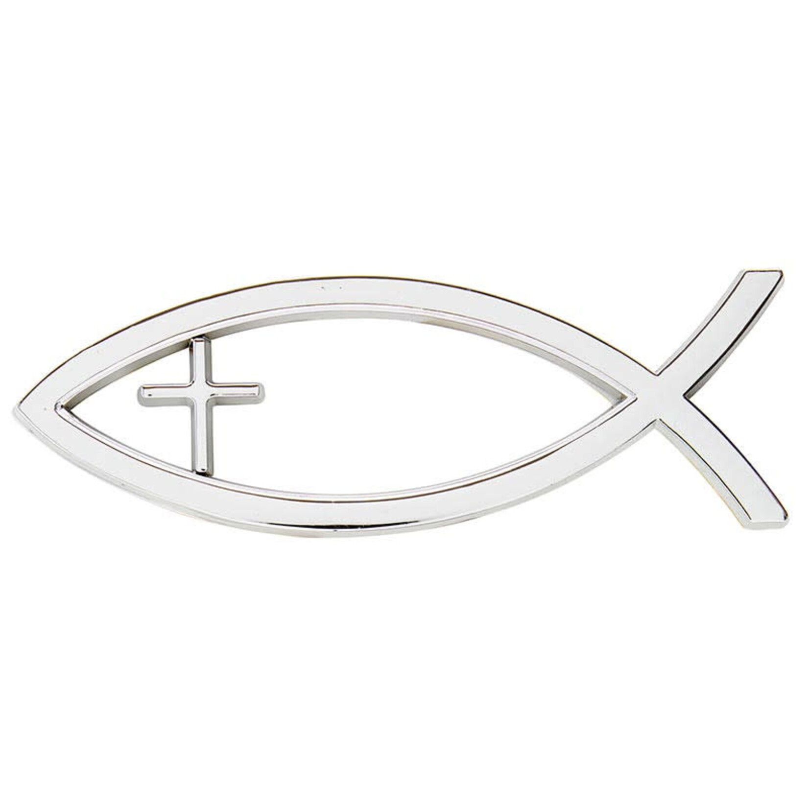 Silver Ichthus with Cross Auto Emblem