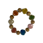 Ceramic Seashell and Wood Bead Stretch Bracelet