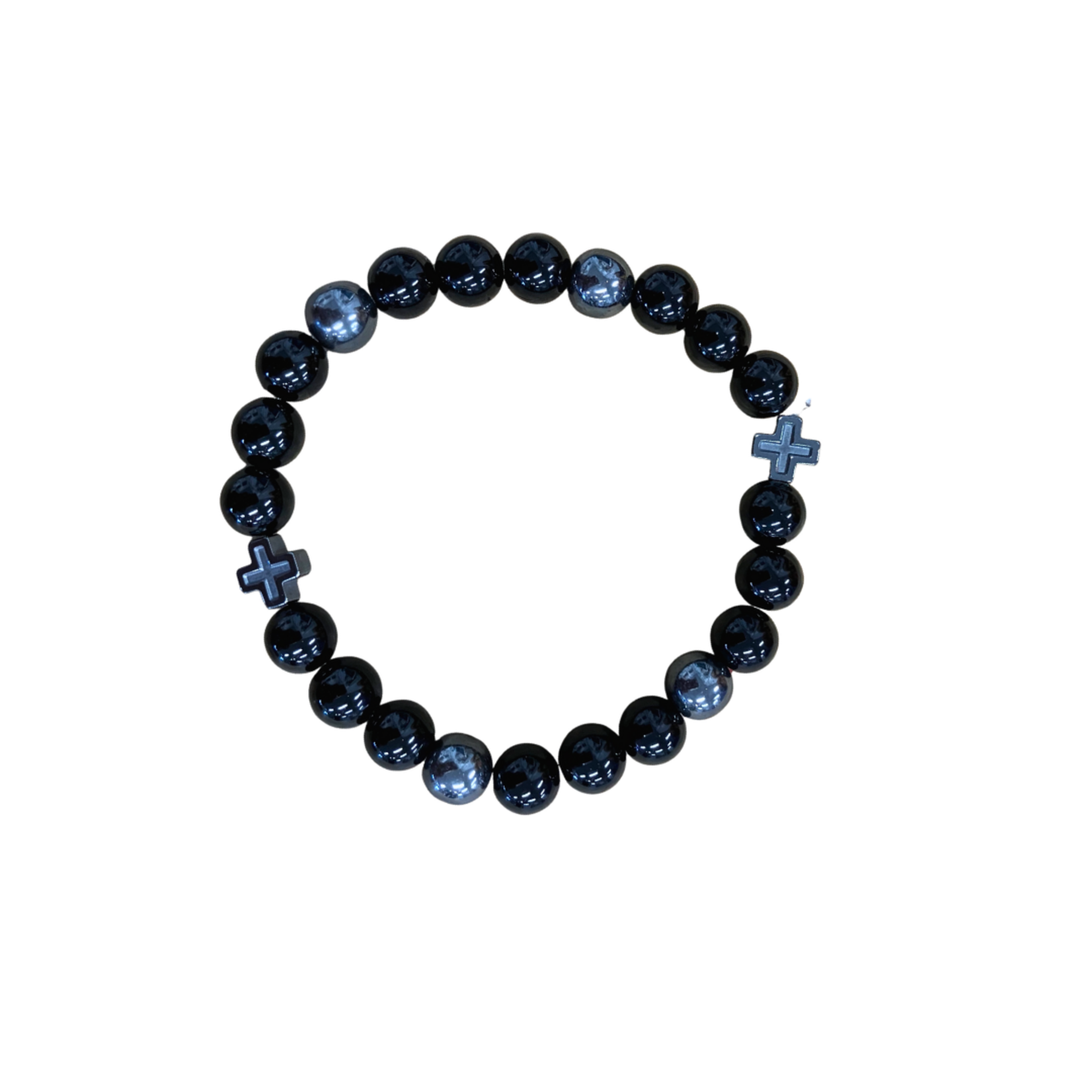 Onyx and Hematite cross Stretch Bracelet