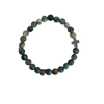 Indian Agate Stretch Bracelet with Cross