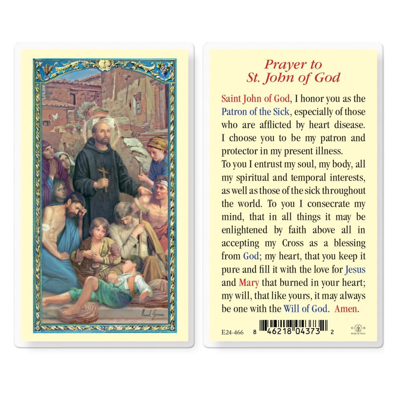 Prayer Card Saint John of God for Heart Disease
