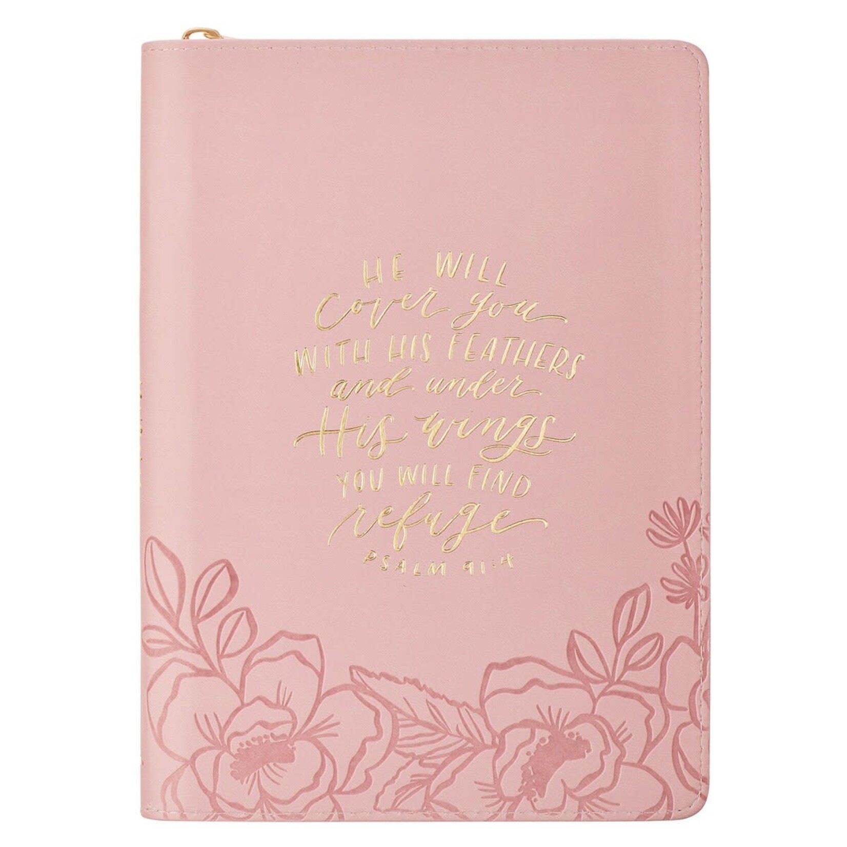 He Will Cover You Pink Zip Journal