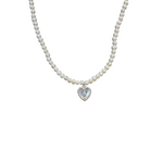 Sterling Silver Miraculous Medal Heart on Freshwater Pearls