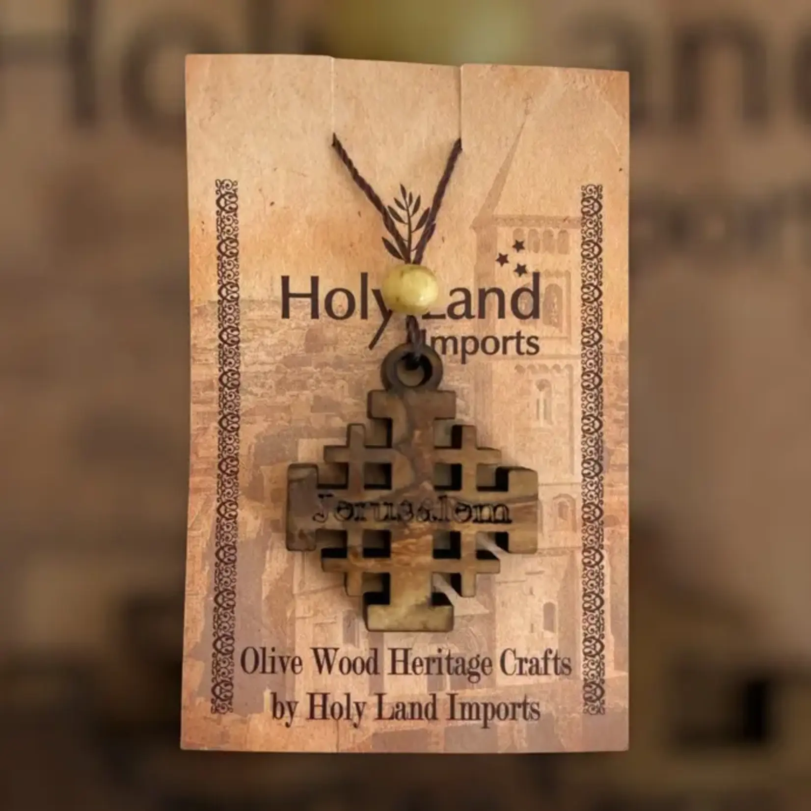 Olive Wood Jerusalem Cross Pendant