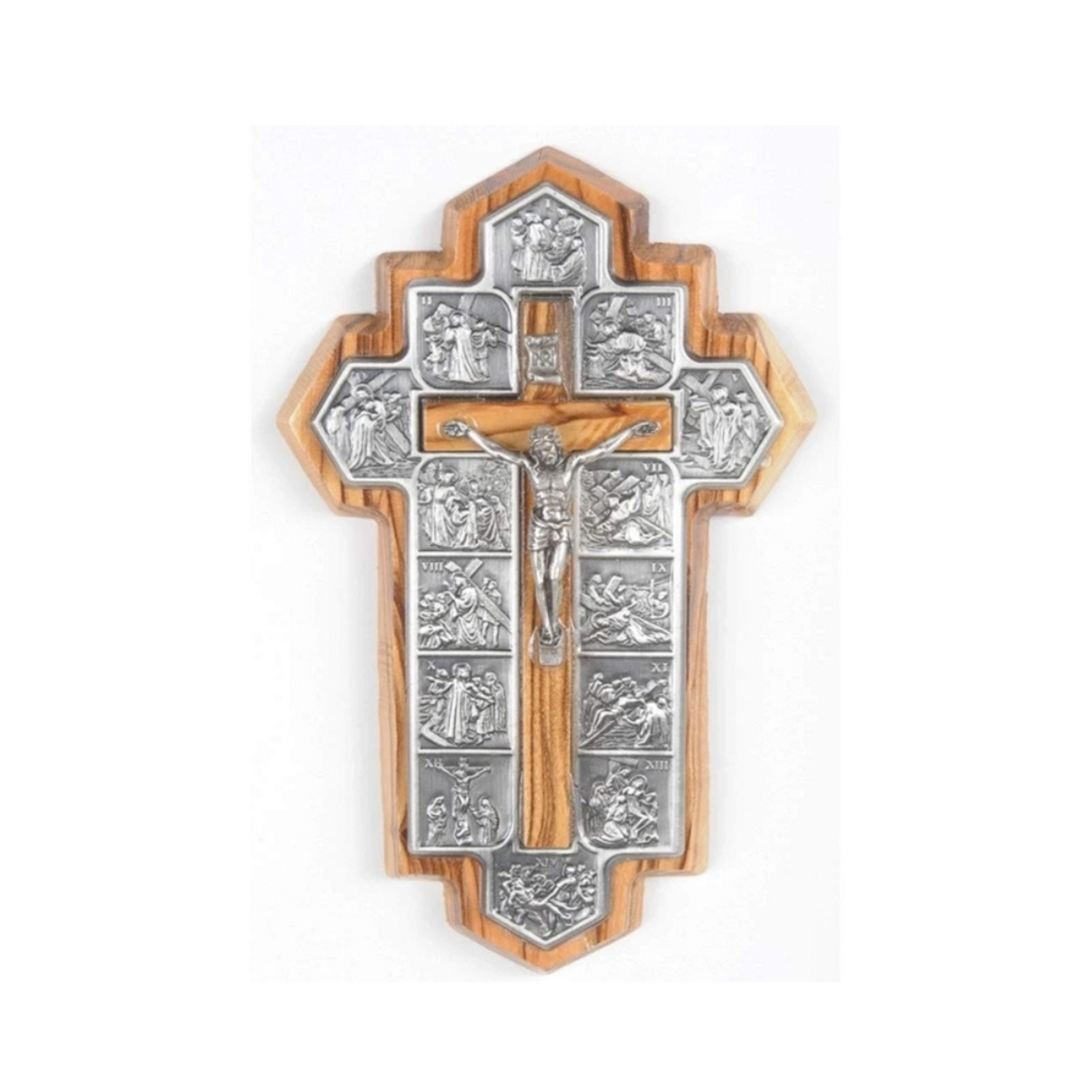 Olive Wood Wall Crucifix with Stations of the Cross