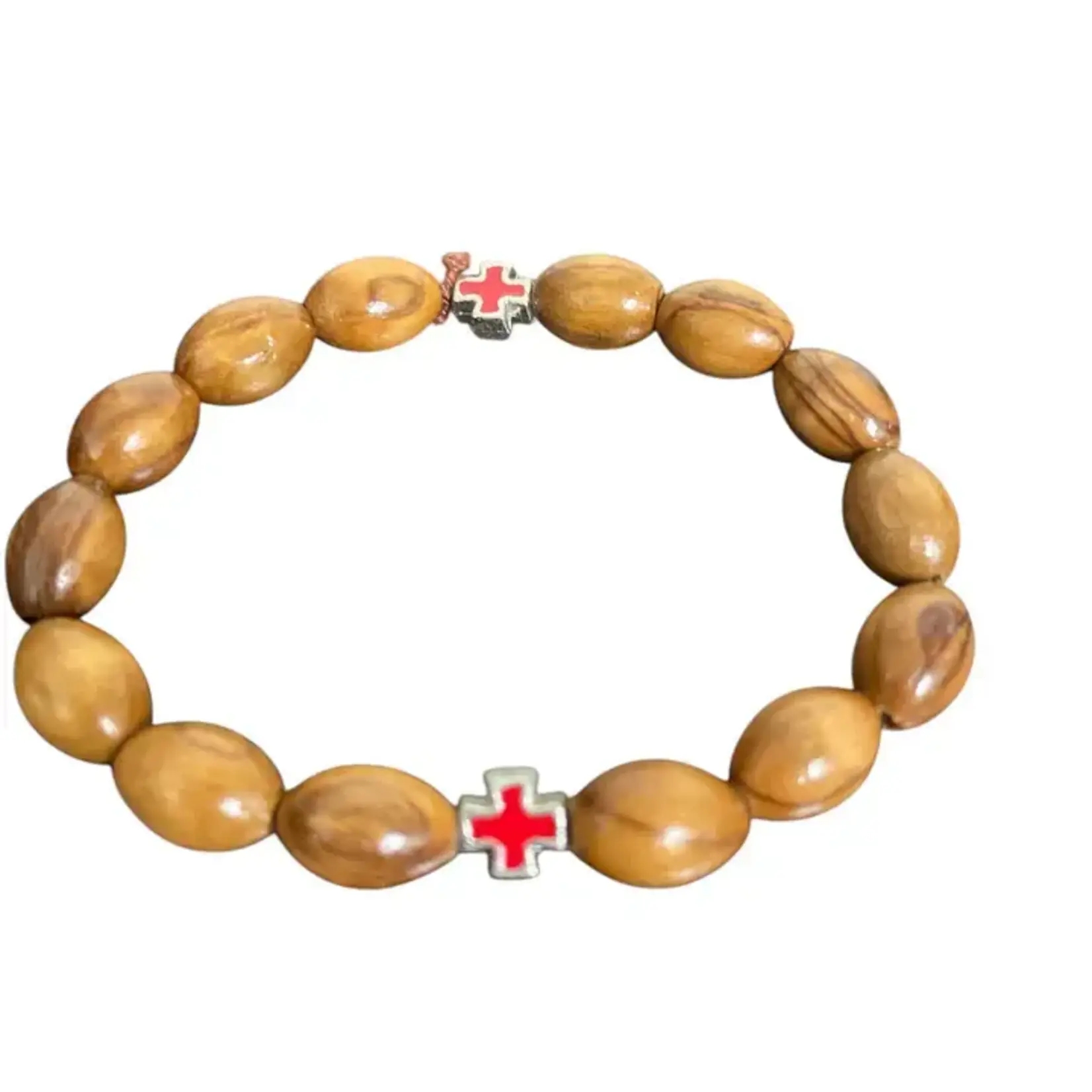 Olive Wood Stretch Bracelet with Greek Cross