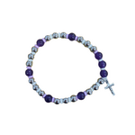 Purple and Silver Stretch Bracelet with Crucifix
