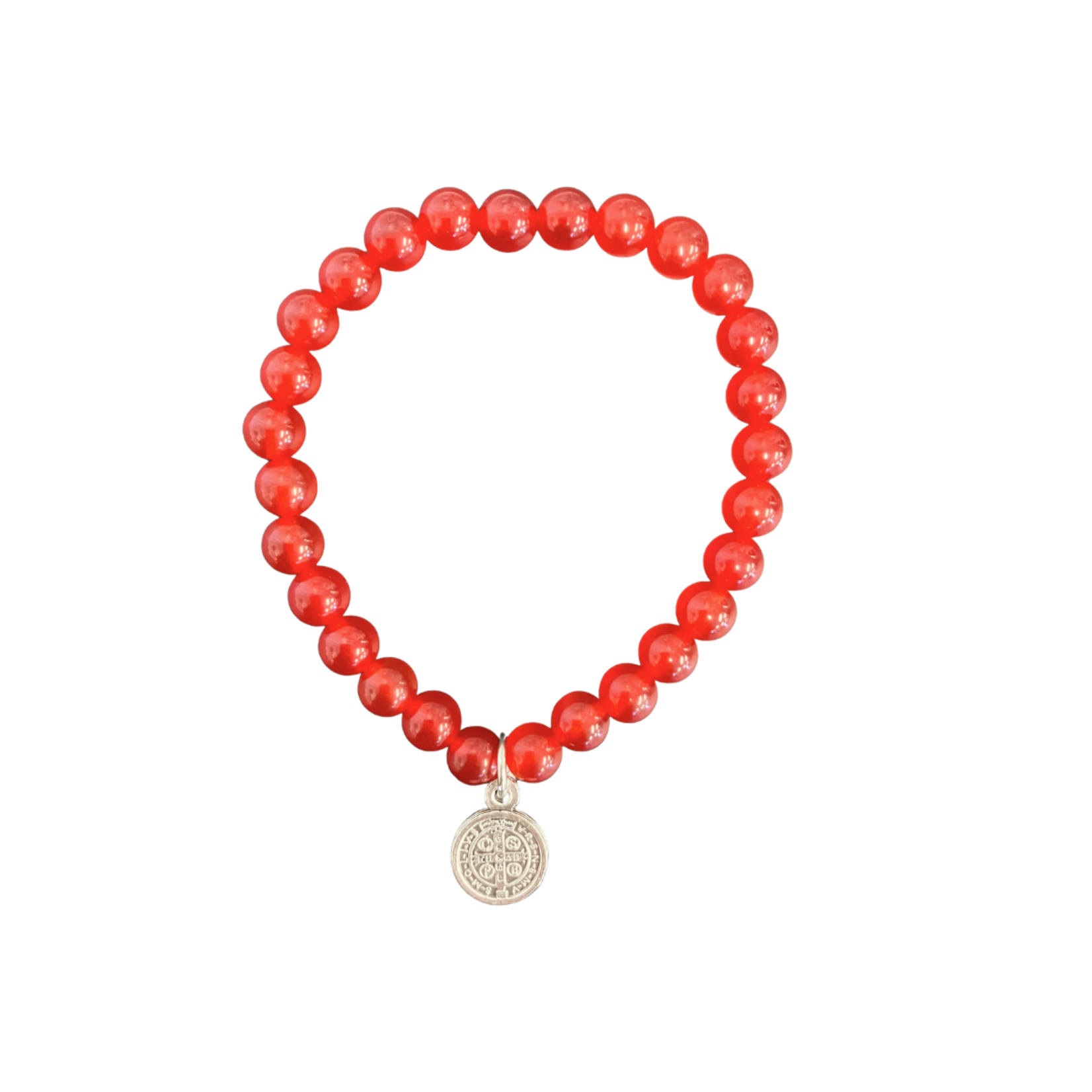 St Benedict Red Agate Stretch Bracelet small