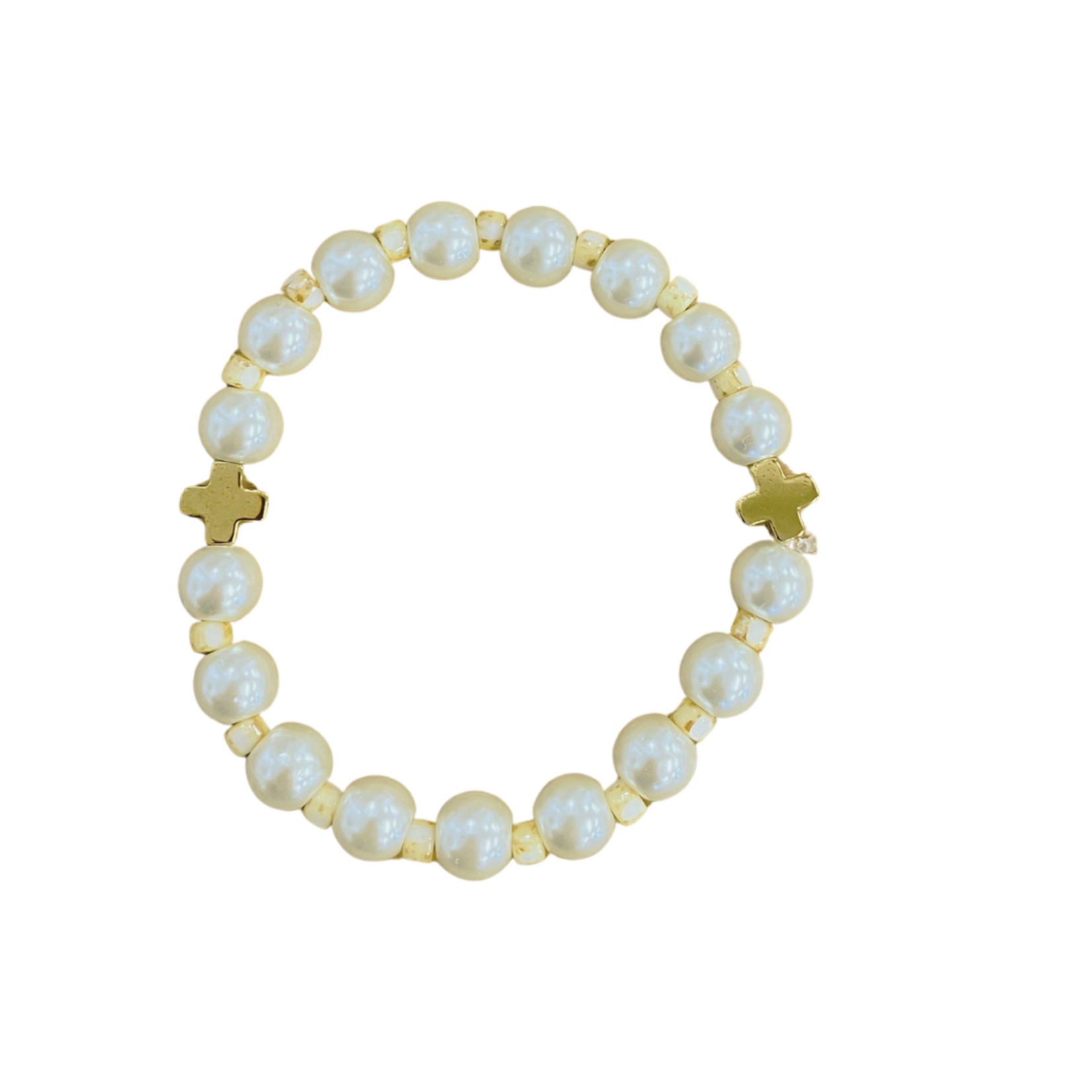 Faux Pearl Gold Cross Adult Bracelet