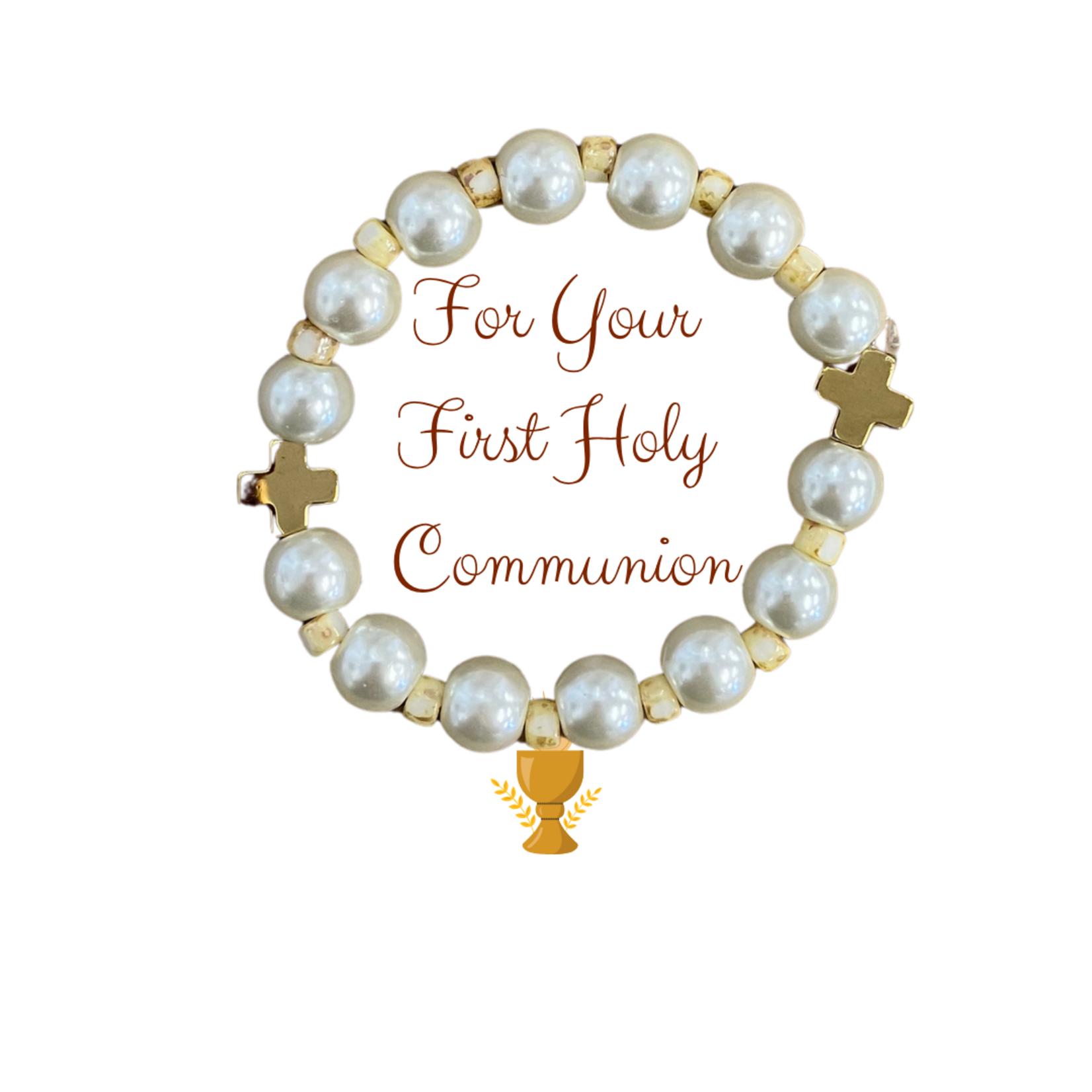 Gold Square Cross First Communion Bracelet