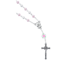 White and Pink Pearl Auto Rosary with Rose