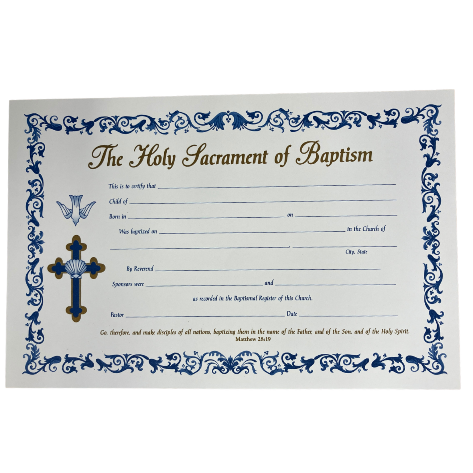 Sacrament of Baptism Certificate 24 Pack