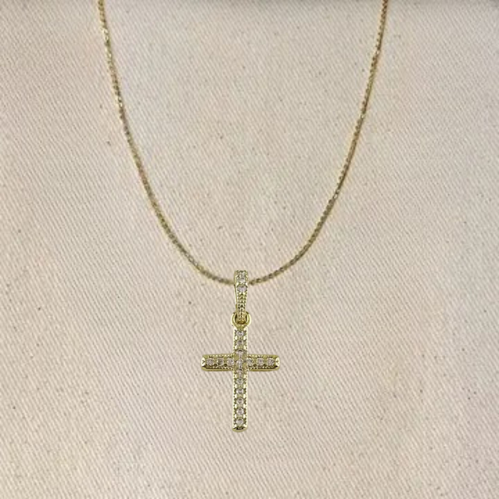 18K Gold Fill Cubic Zirconia Cross on Chain