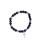 Purple Bead with Hearts Stretch Bracelet