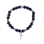 Purple Bead with Hearts Stretch Bracelet LARGE