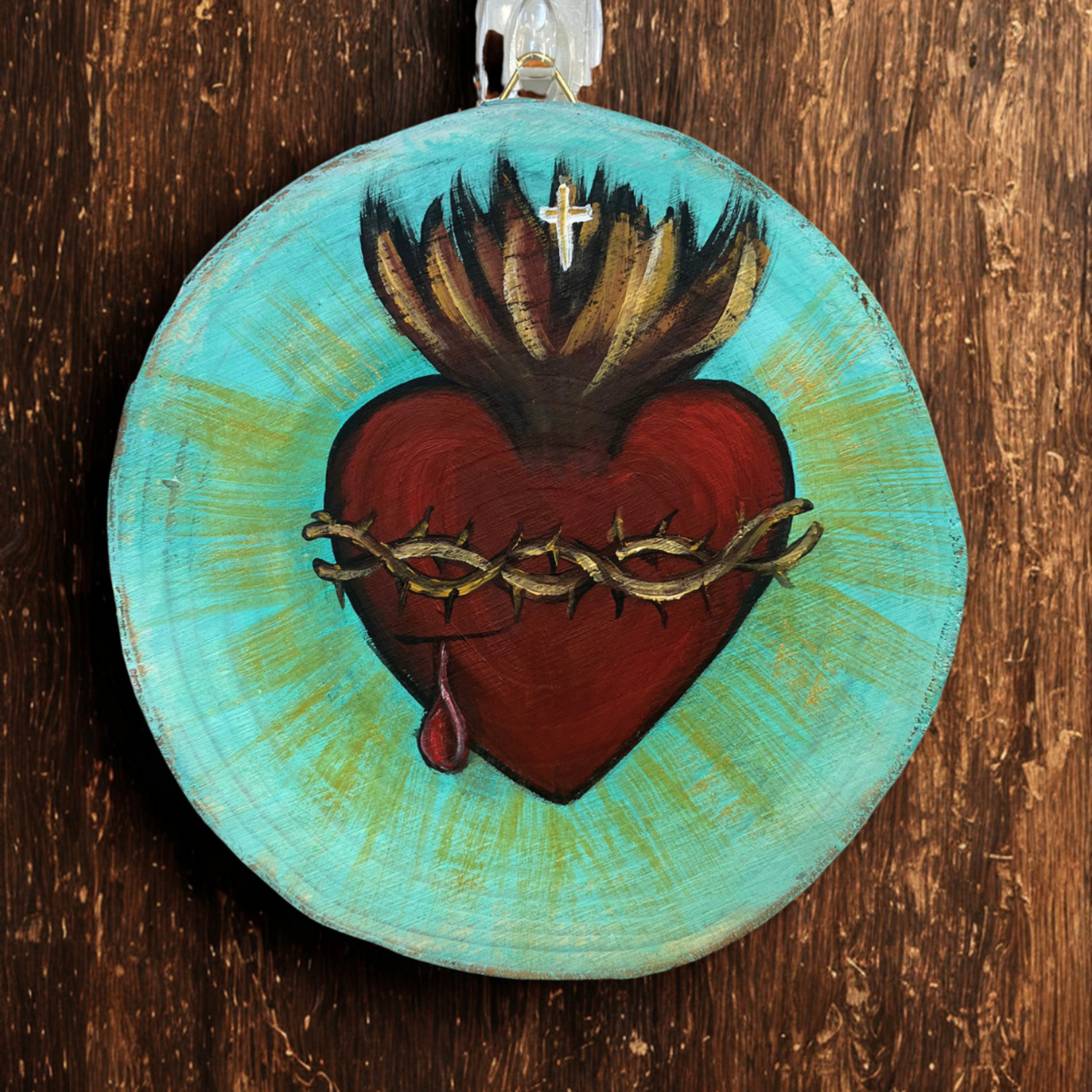 Sacred Heart Painted on Wood
