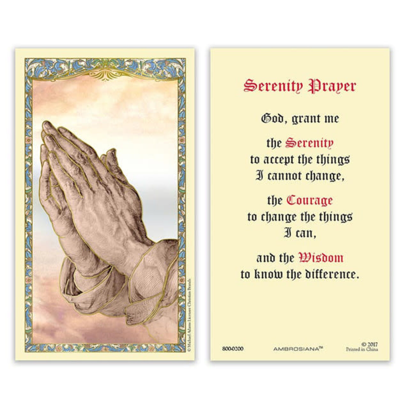 Prayer Card- Serenity Prayer