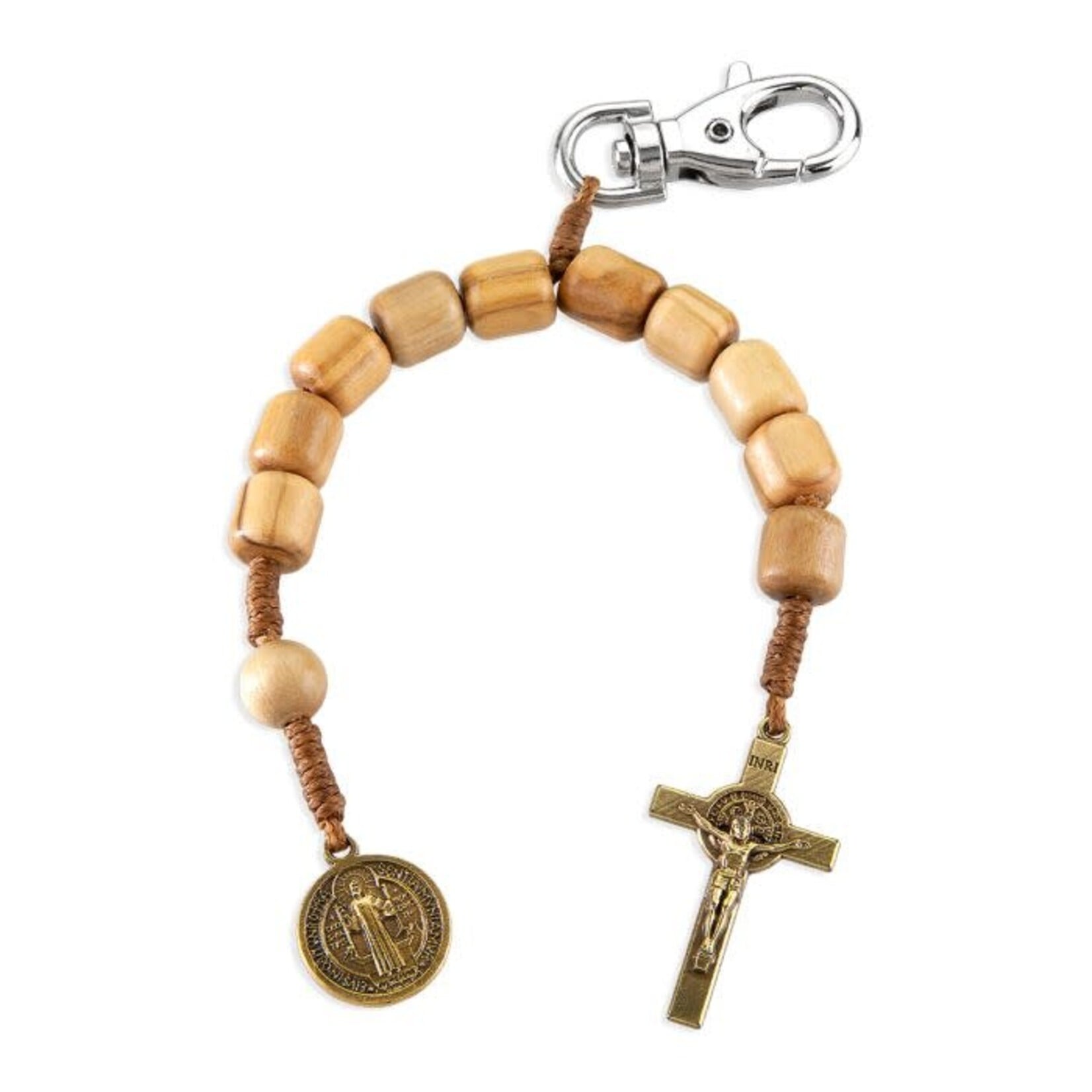 St Benedict Olive Wood Backpack Clip