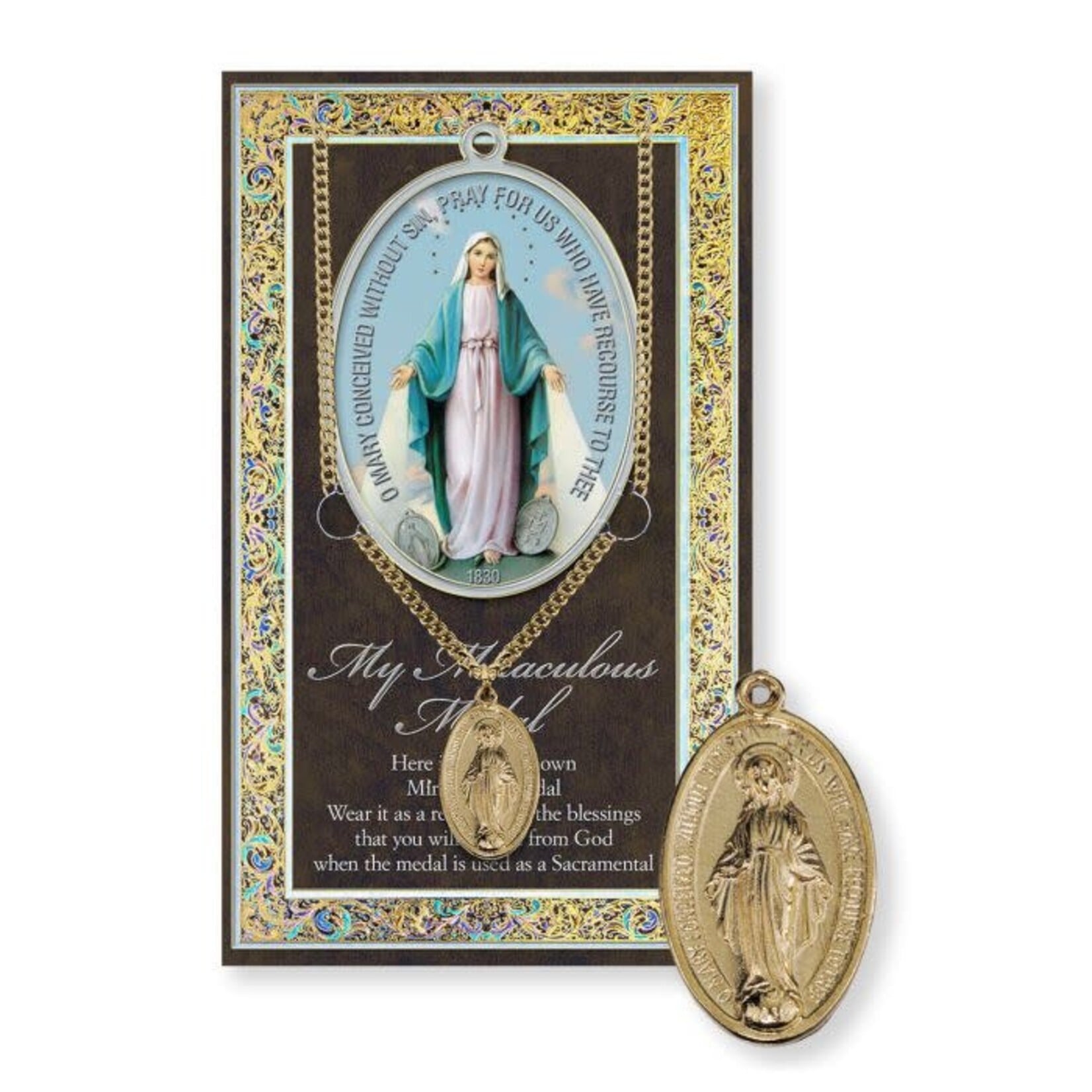 Gold over Pewter Miraculous Medal with Booklet