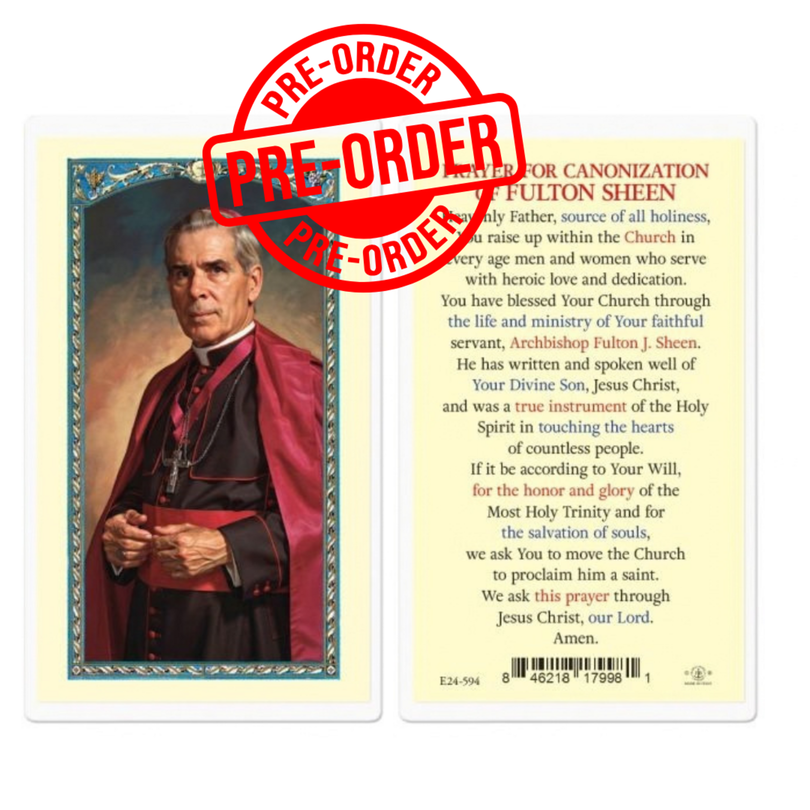 Prayer Card for Canonization of Fulton Sheen