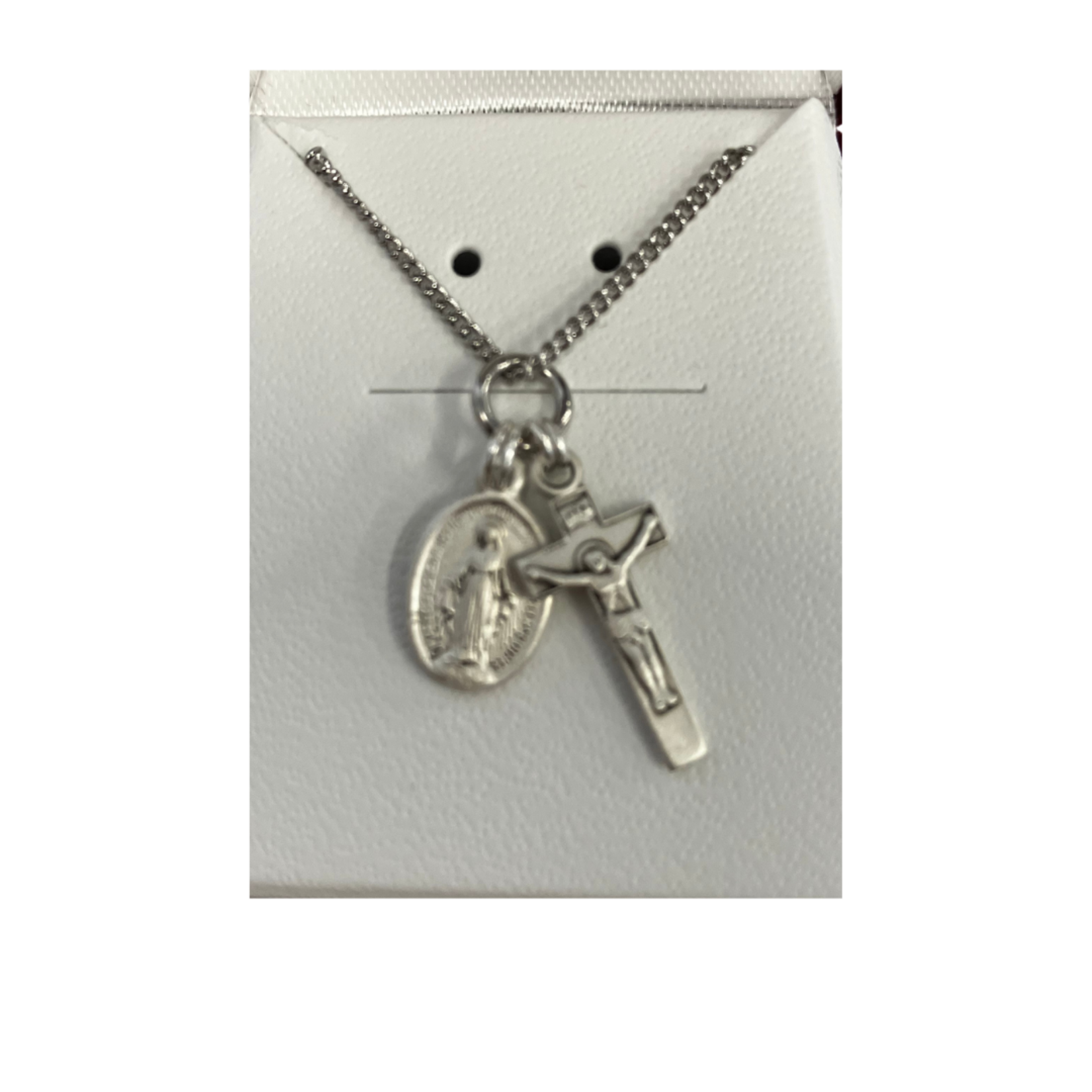 Sterling Tiny Crucifix and Miraculous Medal Set