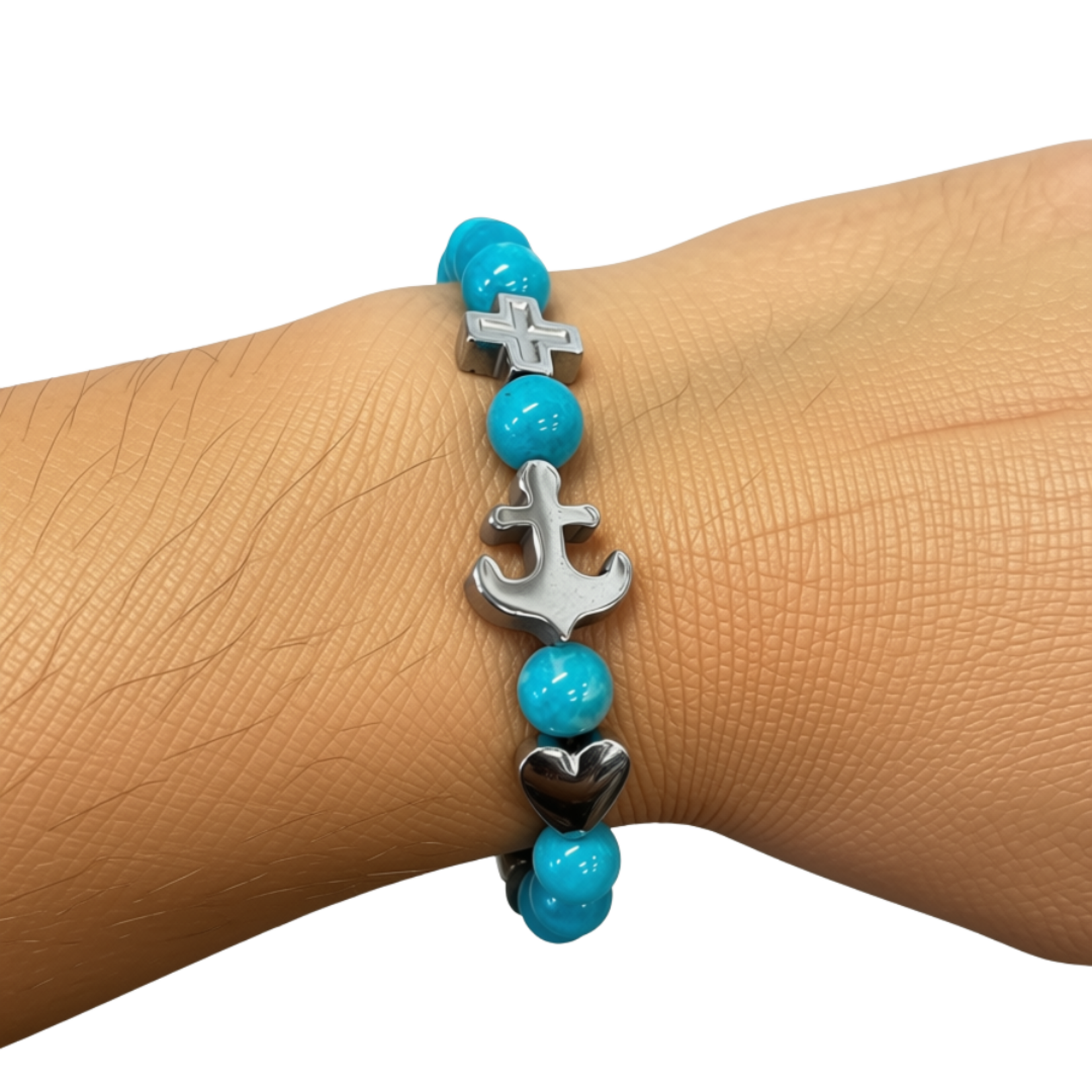Faith Hope Love Symbols Blue Stretch Bracelet