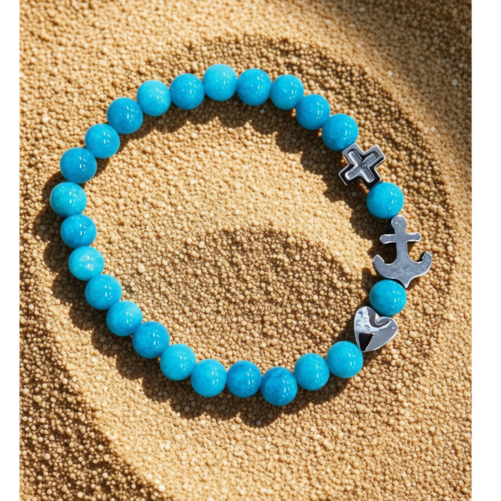 Faith Hope Love Symbols Blue Stretch Bracelet