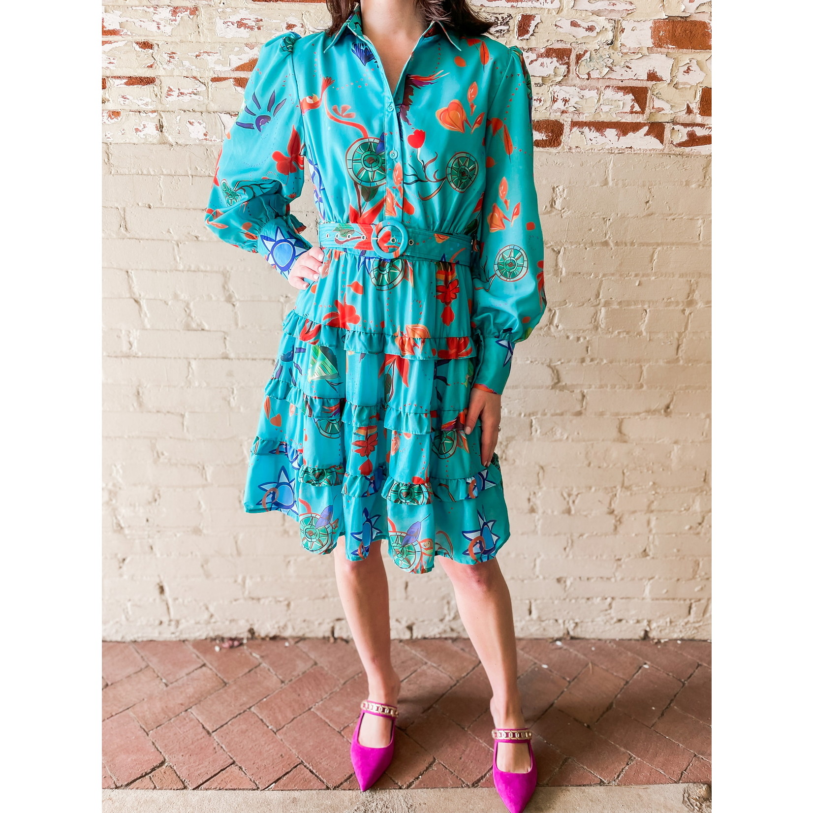 The Fashion Belted Button Up Dress