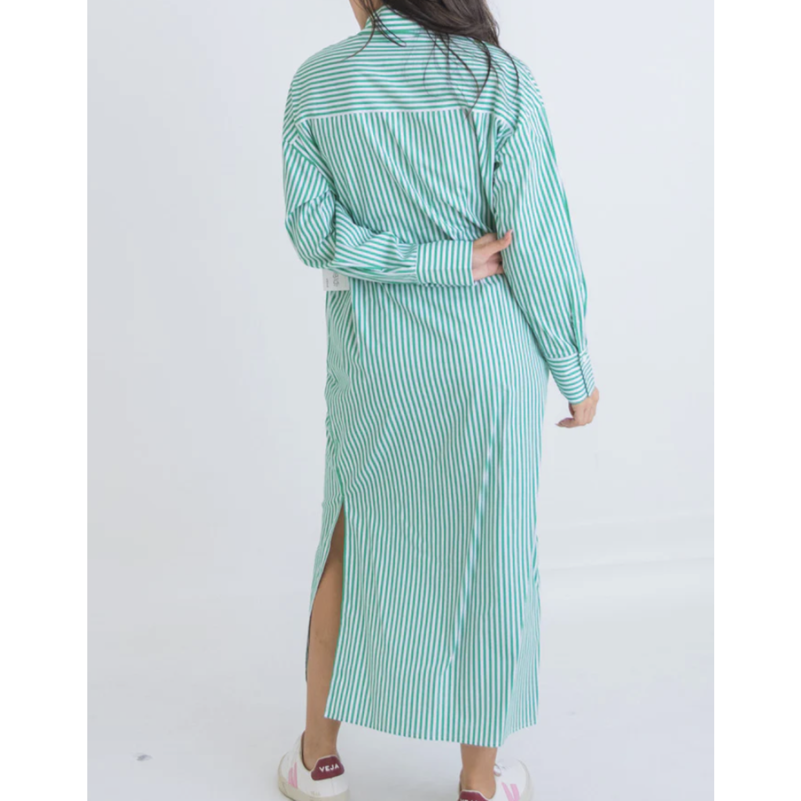 Karlie Stripe Poplin Pocket Maxi Shirt Dress