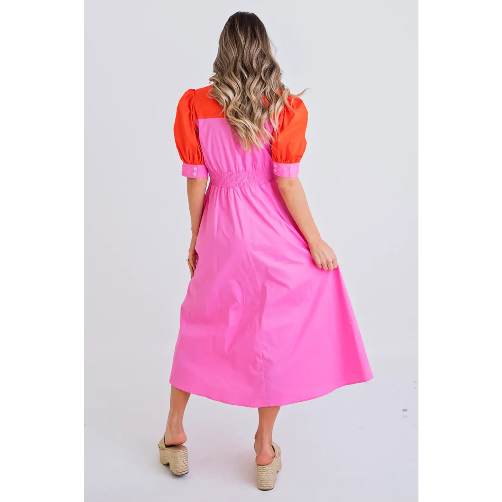 Karlie Colorblock Poplin V-Neck Dress