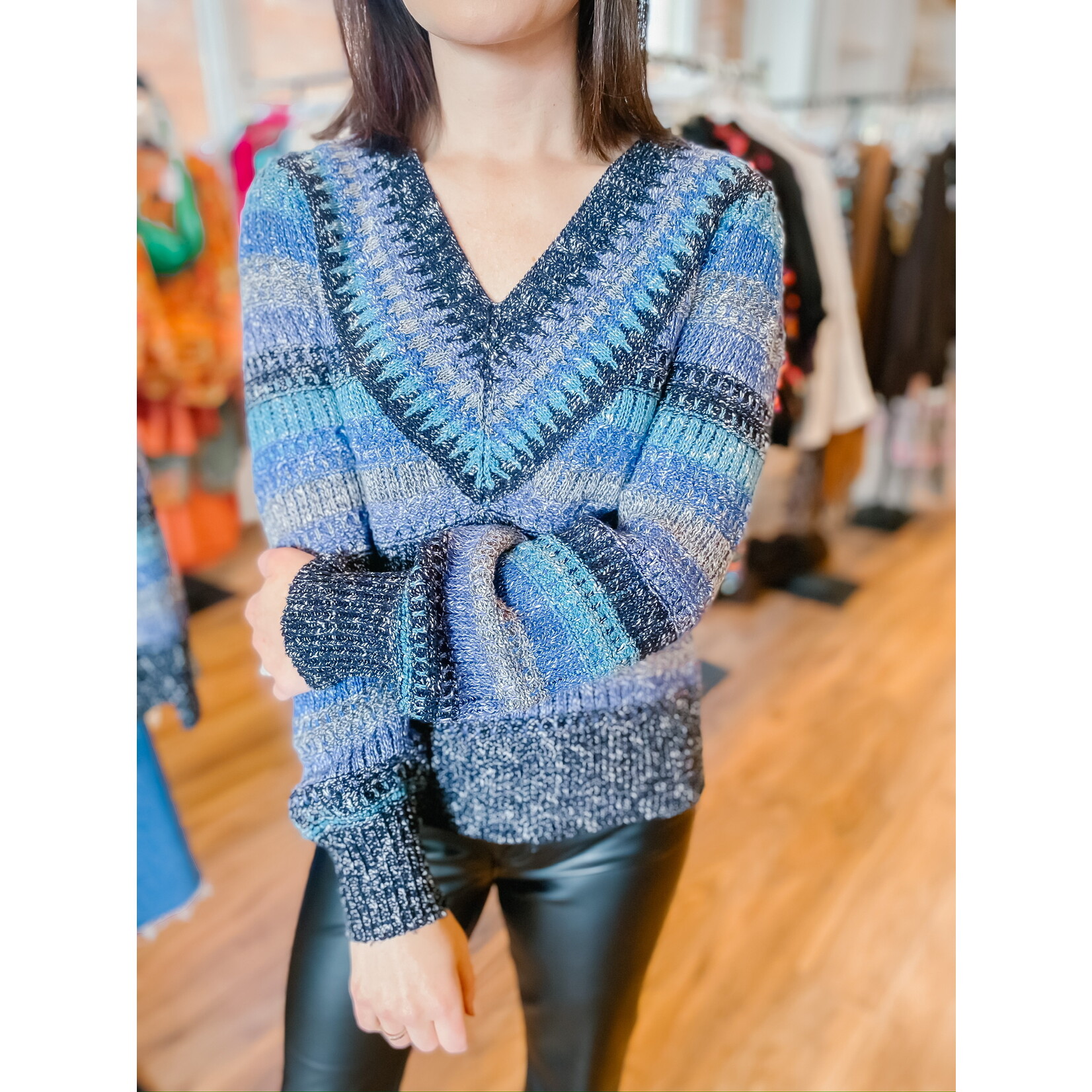 Nic + Zoe Sapphire Stripes Sweater