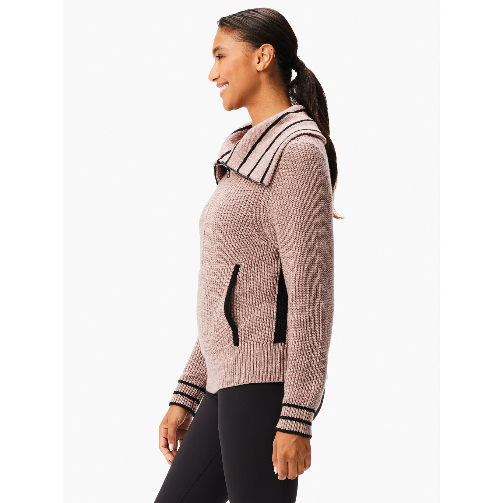 Nic + Zoe Stripe Detail Zip Front Sweater
