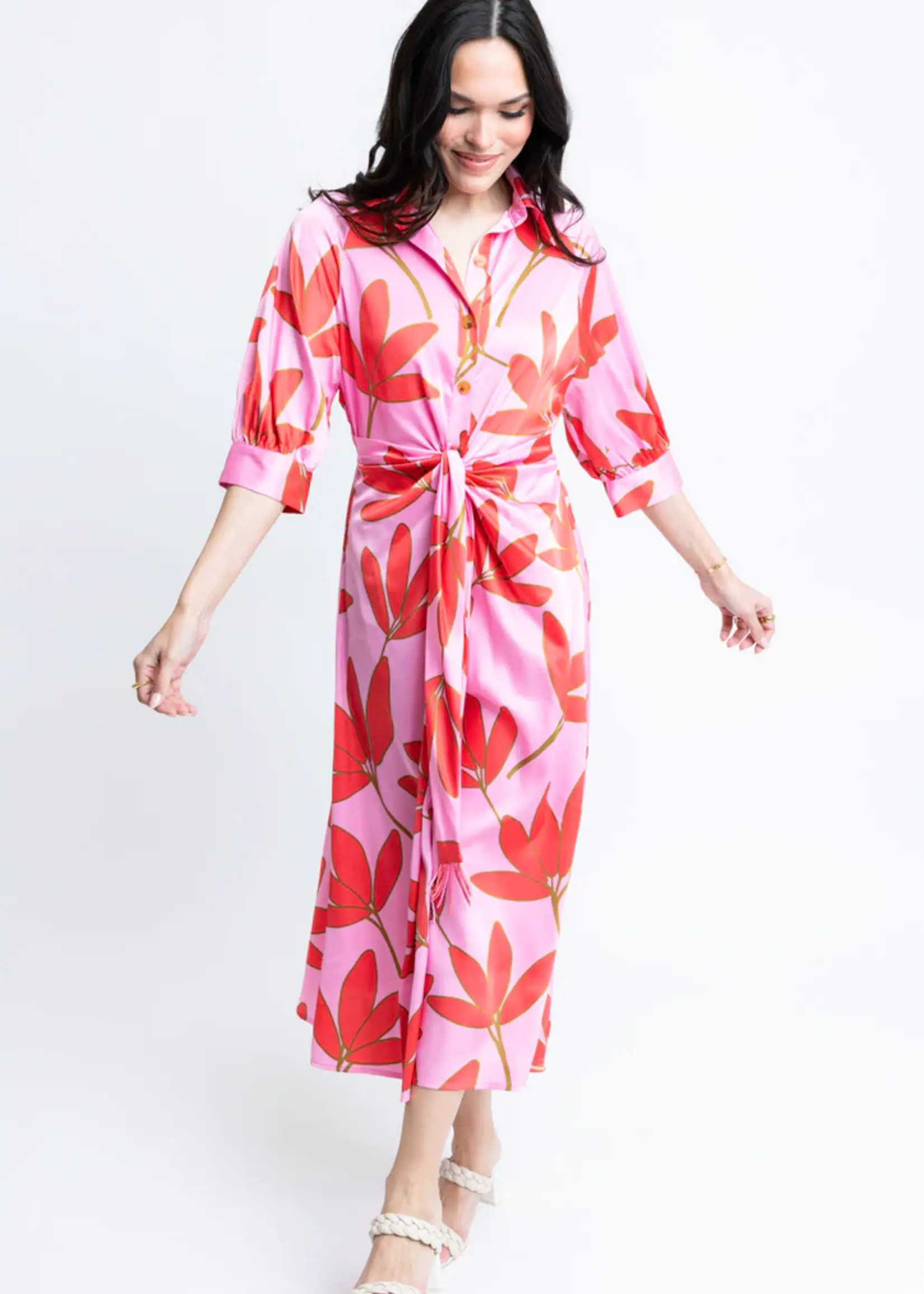 Karlie Satin Palm Knot Shirt Dress