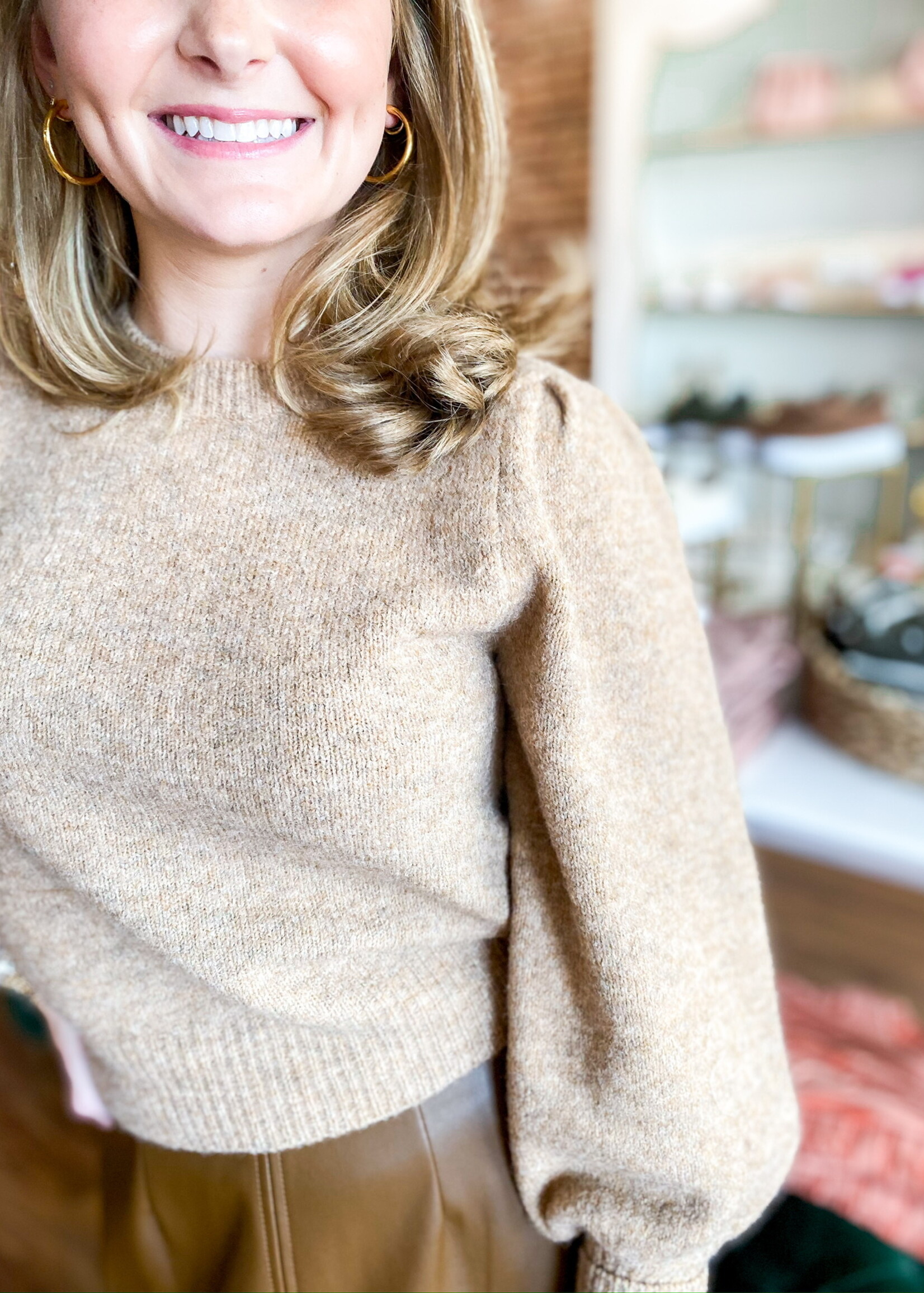 Fifteen-Twenty Lia Shirred Sleeve Sweater