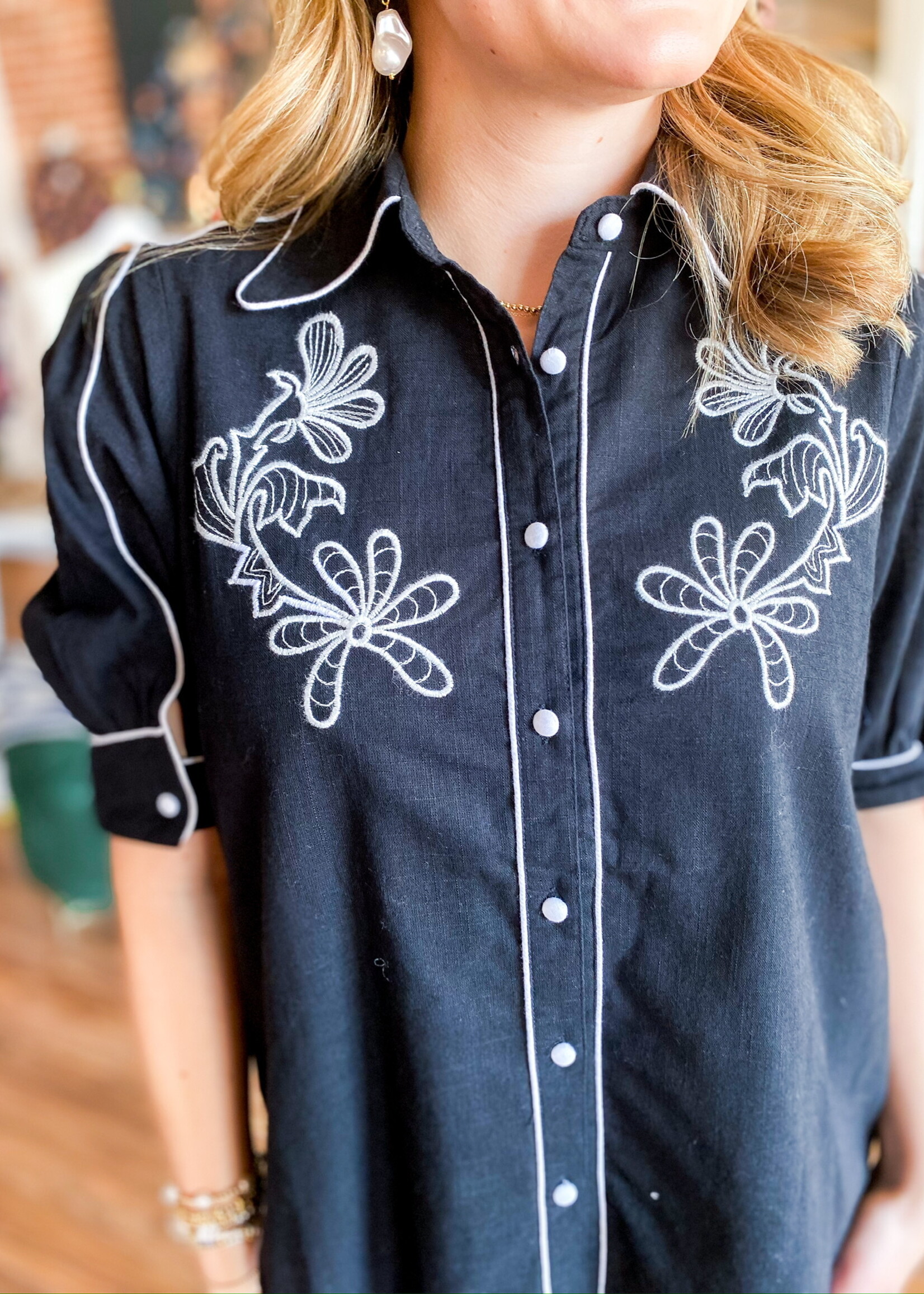 Ciebon Unna Embroidered Button Down Blouse