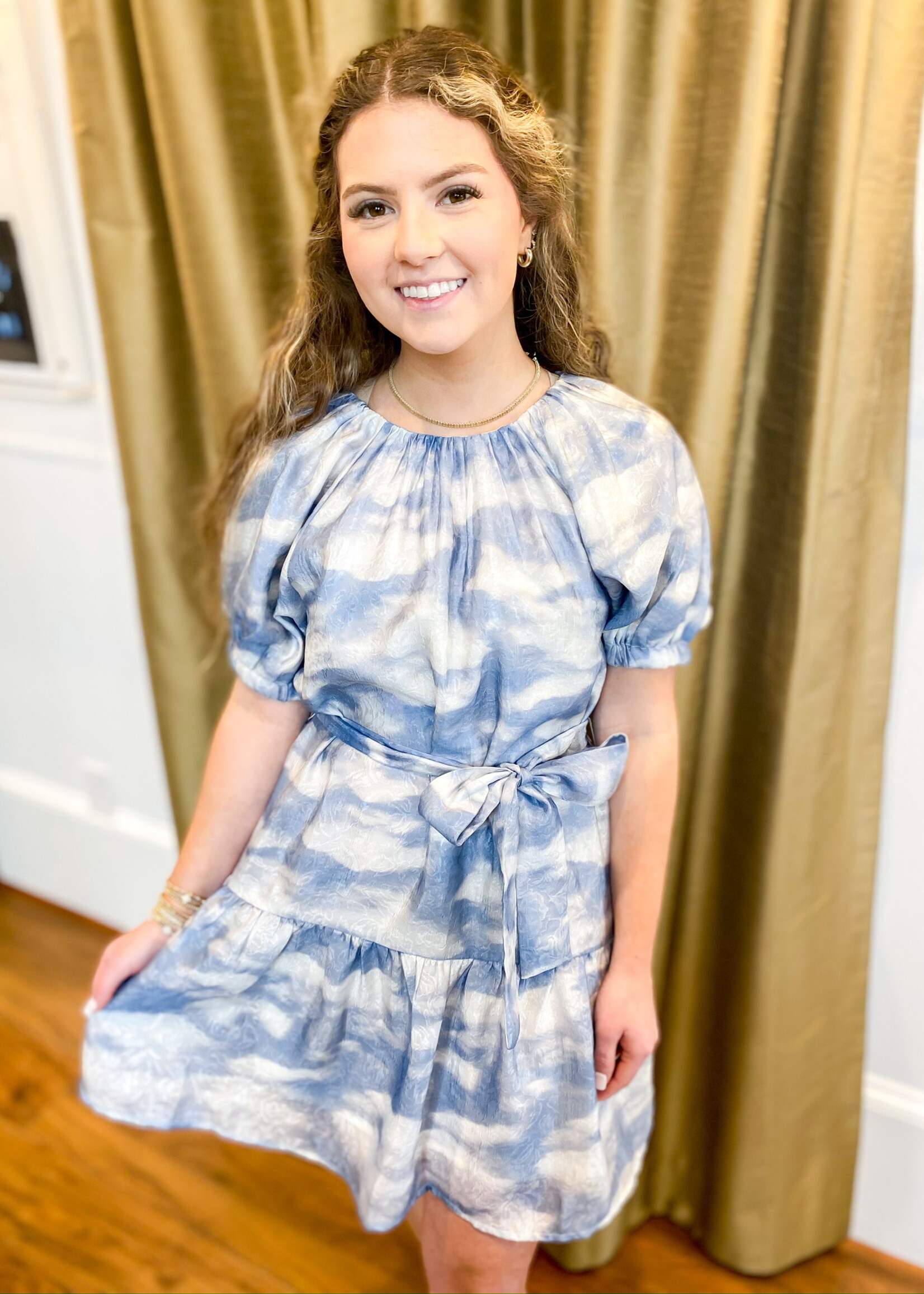 Joy Joy Ruched Round Neck Dress