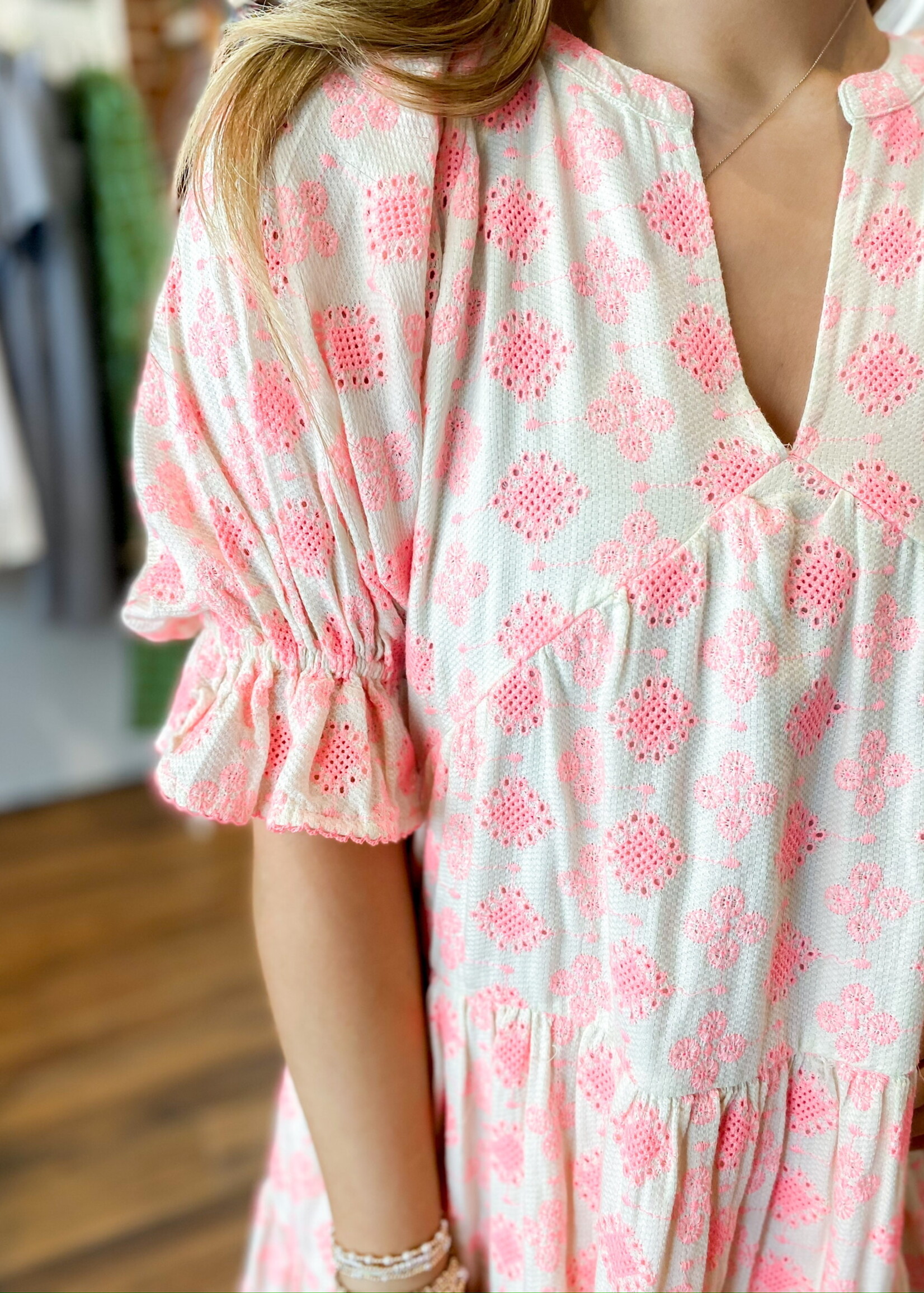 Uncle Frank Neon Eyelet Tiered Dress