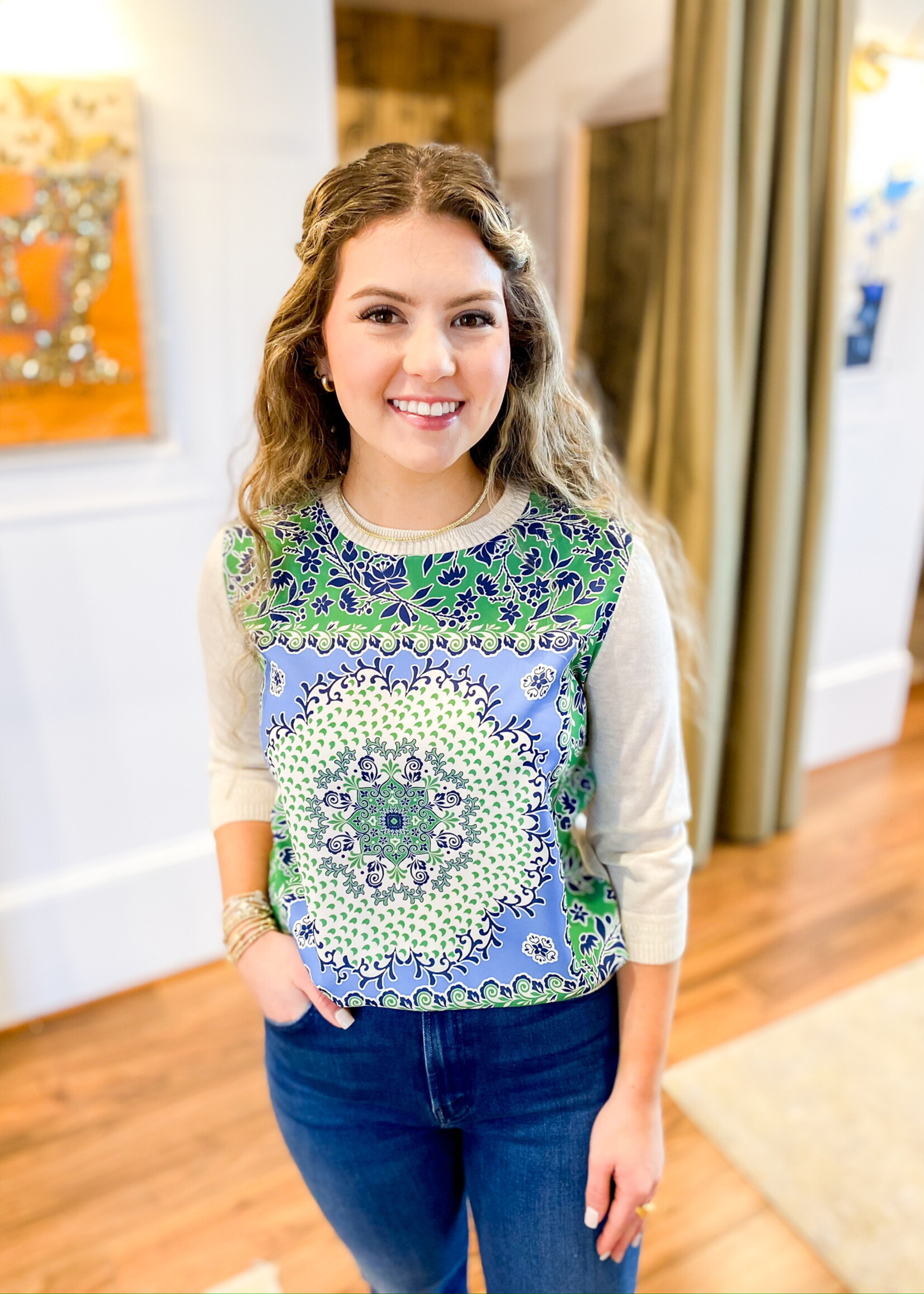 Current Air Round Neck Combo Sweater