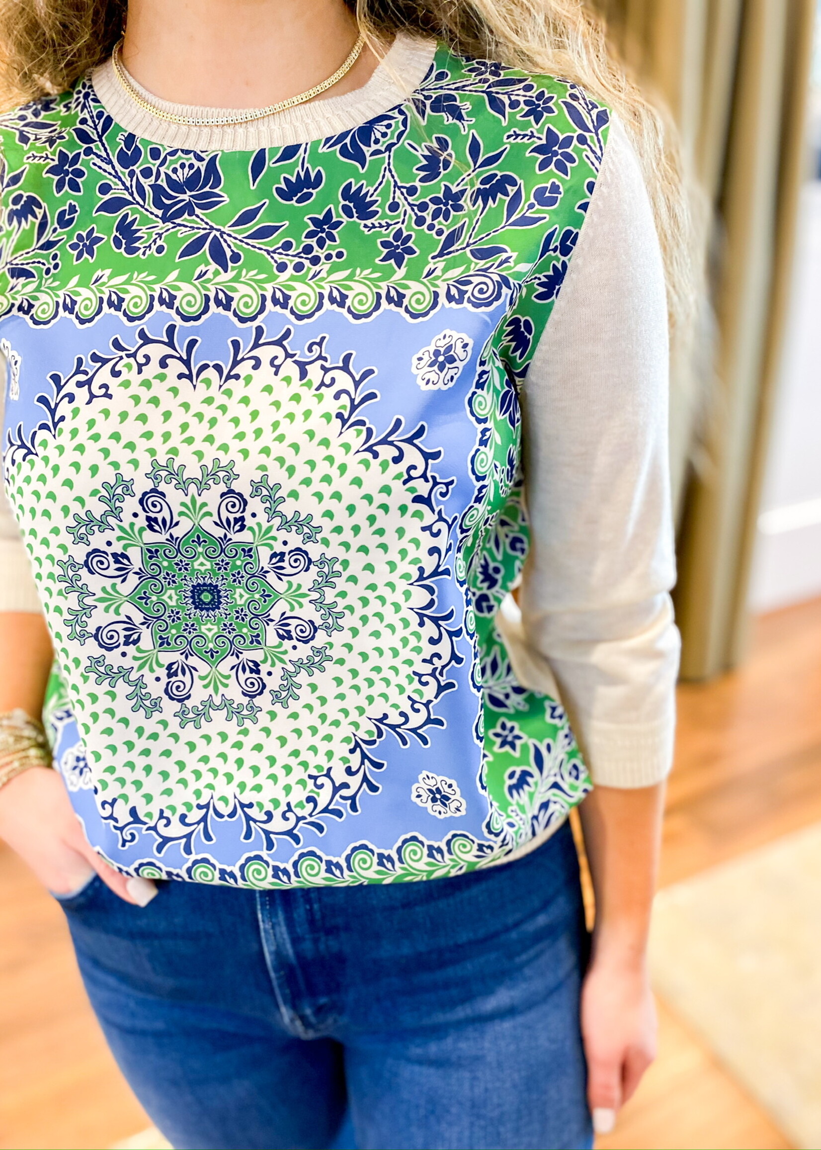 Current Air Round Neck Combo Sweater