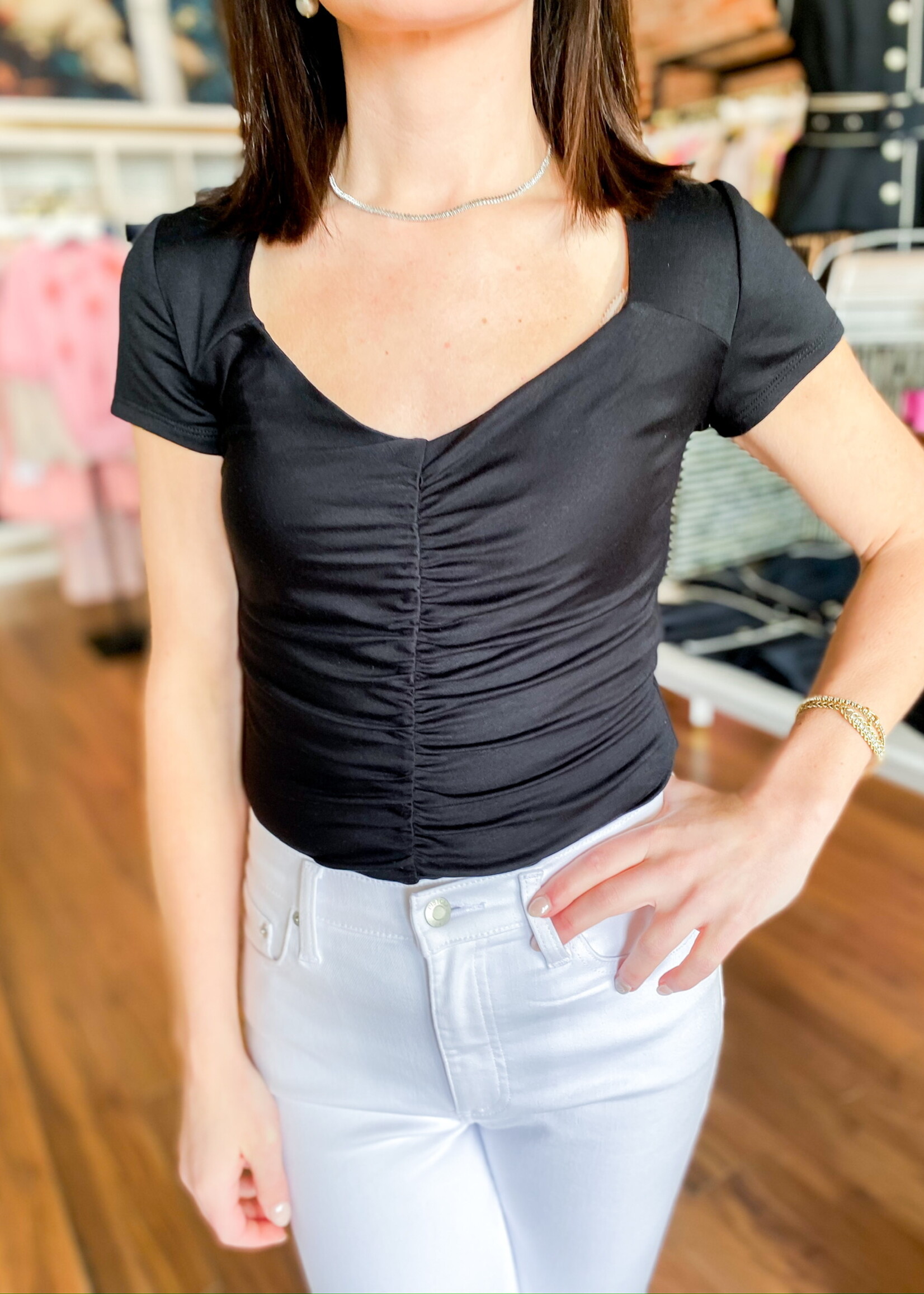 Lola & Sophie Diamond Neck Jersey Top