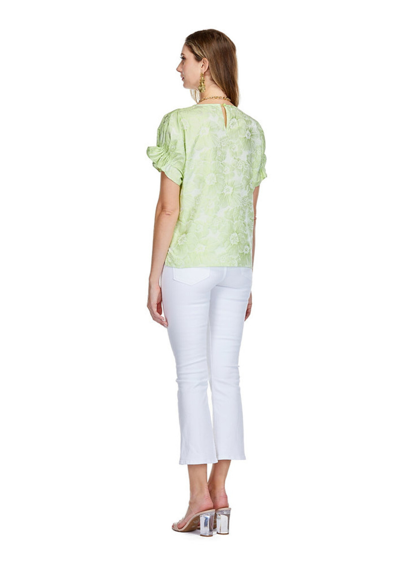 Jade Shirred Sleeve Brocade Top