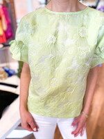 Jade Shirred Sleeve Brocade Top