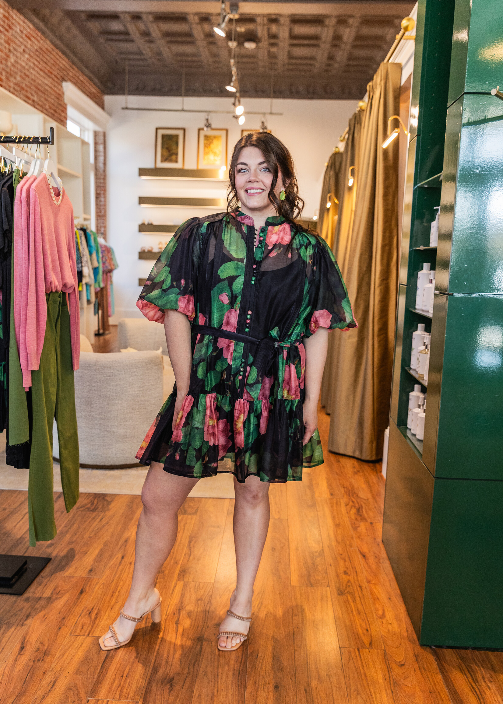 Beulahstyle Floral Puff Sleeve Tiered Dress