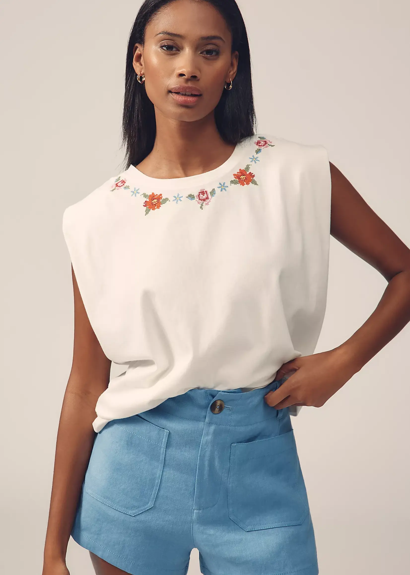 Farm Rio Cross Stitch Flowers T-Shirt