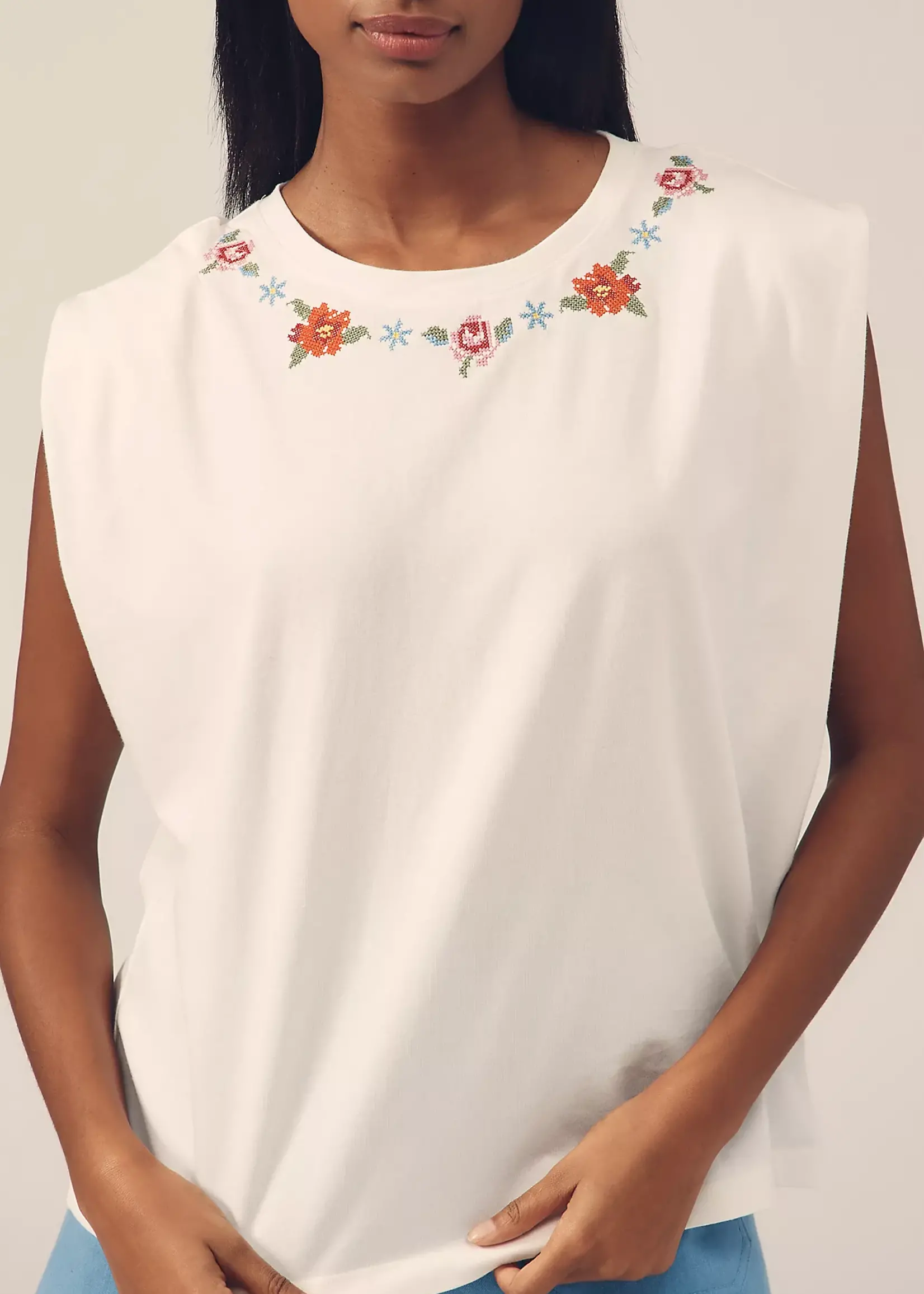 Farm Rio Cross Stitch Flowers T-Shirt