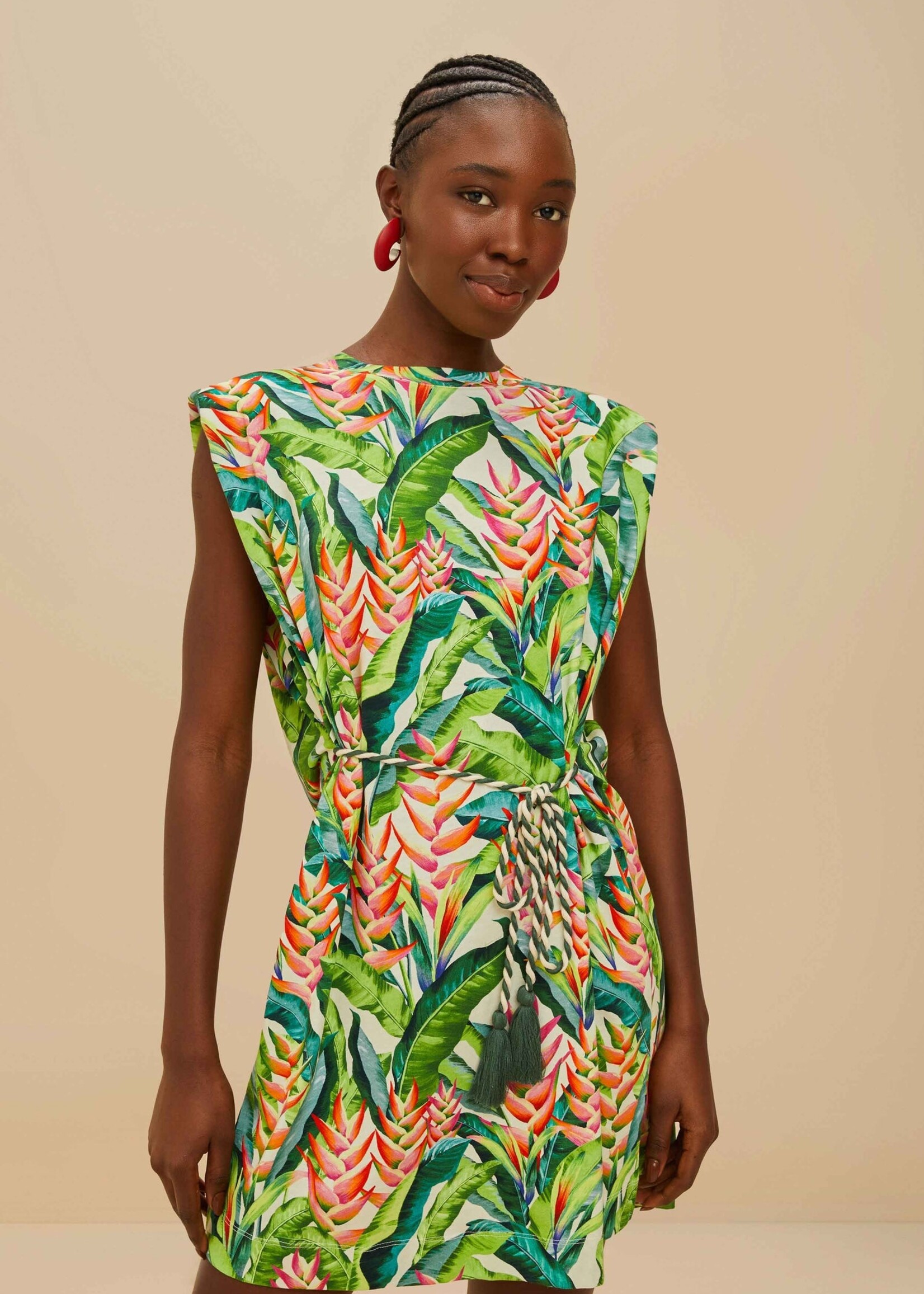 Farm Rio Heli Leaves T-Shirt Mini Dress