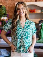 Current Air S/S V-Neck Blouse W/Smocked Cuffs