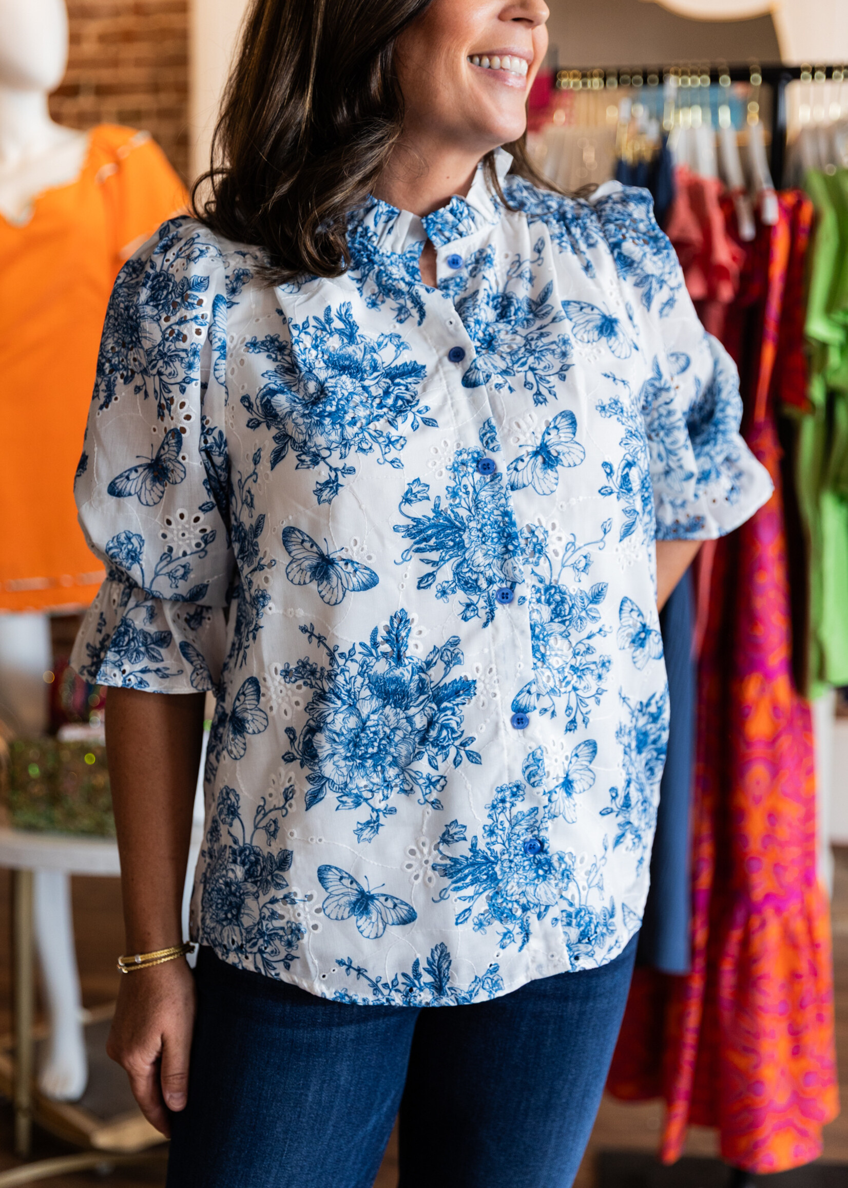 Joy Joy Eyelet Ruffles Shirt