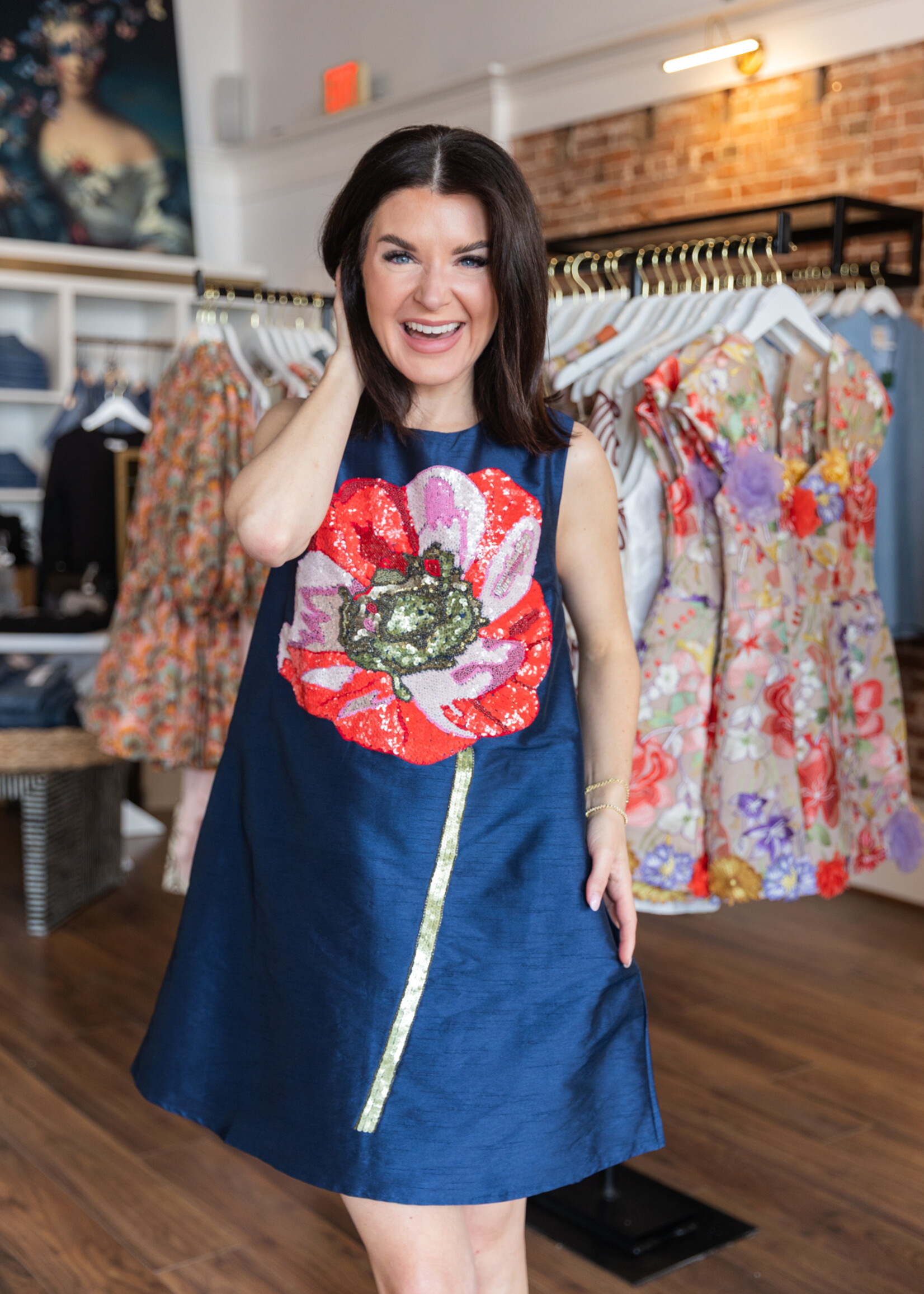 Frances Valentine Alice Shift Dress W/Poppy Flower