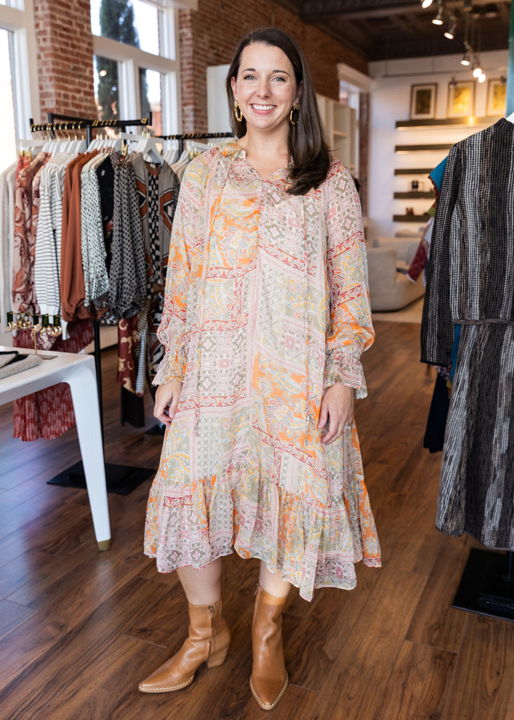 Karlie Paisley Chiffon Midi Dress